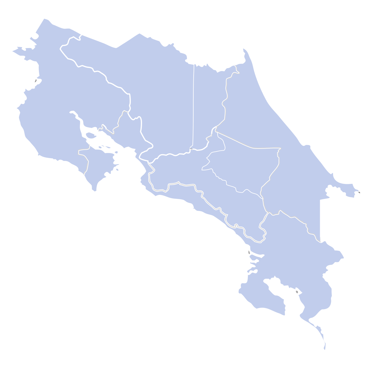 Mapa de Costa Rica con ubicaciones de proyectos